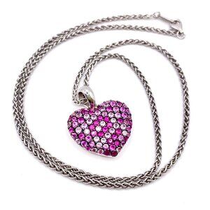 EFFY HEART NECKLACE, SILVER, PINK SAPPHIRE & DIAMOND